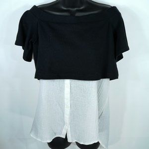 Postmark Anthropologie Top Size Small Black White Layered Tunic Short Sleeve Sm